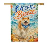Drapeau de maison pour chien, été, océan tropical, plage, été, bleu, double face en toile de jute pour extérieur, terrasse, cour, pelouse, entrée, balcon, 71 x 101 cm