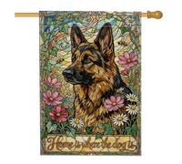Drapeau de maison pour chien, fleurs artistiques de la nature, abeilles, printemps marron, double face, toile de jute pour extérieur, pelouse, cour, terrasse, entrée, 71,1 x 101,6 cm