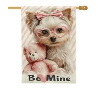 Drapeau de maison pour chien, motif ours mignon, lunettes de Saint-Valentin, pêche, double face, en toile de jute pour porche, extérieur, cour, pelouse, patio, porte, entrée, 71,1 x 101,6 cm