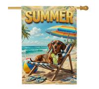 Drapeau de maison pour chien, parasol de plage tropical d'été bleu en toile de jute double face pour extérieur, pelouse, cour, terrasse, entrée, 71,1 x 101,6 cm