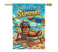 Drapeau de maison pour chien, pour l'été, la plage, les cocktails, l'été bleu en toile de jute double face pour porche, extérieur, pelouse, cour, patio, entrée, 71,1 x 101,6 cm