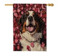 Drapeau de maison pour chien Saint Bernard 71,1 x 101,6 cm double face pour décoration extérieure, motif rose amoureux chiot avant cour drapeau de maison, motif animal de compagnie extérieur drapeau