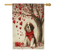 Drapeau de maison pour chien Saint Bernard 71 x 101 cm double face pour décoration extérieure, arbre amusant en forme de cœur, arbre de chiot, drapeau de maison en lin, pour animal de compagnie, petit