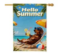 Drapeau de maison pour chien, soleil tropical, plage, été, toile de jute bleue, double face, grand drapeau extérieur pour extérieur, cour, pelouse, terrasse, porte, entrée, 71,1 x 101,6 cm