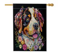 Drapeau de maison pour chien Spring St. Bernard - 71,1 x 101,6 cm - Double face pour décoration extérieure, art floral noir - Drapeau de maison en lin pour animaux de compagnie - Motif extérieur