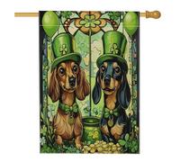 Drapeau de maison pour chien teckel de la Saint-Patrick, 71,1 x 101,6 cm, double face pour décoration extérieure, chiot en vitrail pour la maison, motif trèfle pour animal de compagnie, drapeau de