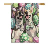 Drapeau de maison pour chien Whippet de printemps de Pâques 71,1 x 101,6 cm double face pour décoration extérieure, œufs en vitrail, chiot en toile, drapeau de maison, motif amusant pour animaux de