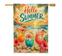 Drapeau de maison pour cocktails, été, hibiscus tropical, plage, été, turquoise, double face, en toile de jute pour extérieur, pelouse, cour, terrasse, entrée, 71,1 x 101,6 cm