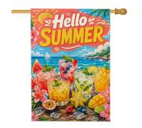 Drapeau de maison pour cocktails, été, pastèque, carambole, jaune d'été, double face, en toile de jute décorative pour extérieur, terrasse, cour, pelouse, entrée, balcon, 71,1 x 101,6 cm