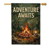 Drapeau de maison pour feu de camp, lanterne d'extérieur rustique en toile de jute verte double face décorative pour extérieur, terrasse, pelouse, entrée, camping 71 x 101,6 cm