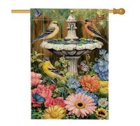 Drapeau de maison pour oiseaux, fontaine de jardin nature, fleurs, printemps, multicolore, toile de jute double face, grand drapeau de jardin pour extérieur, terrasse, pelouse, entrée, camping, 71 x