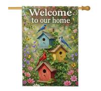 Drapeau de maison pour oiseaux, printemps, nature, oiseau, papillon, printemps, vert, toile de jute double face pour extérieur, terrasse, cour, pelouse, entrée, balcon, 71 x 101 cm