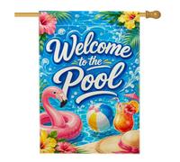 Drapeau de maison pour oiseaux tropicaux, bal de plage tropical, cocktail, été, bleu toile de jute double face, drapeaux décoratifs pour extérieur, terrasse, cour, pelouse, entrée, balcon, 71 x 101,6