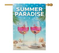 Drapeau de maison pour oiseaux tropicaux, cocktail tropical, coquillage, été, pêche, toile de jute double face pour extérieur, terrasse, pelouse, entrée, camping 71 x 101,6 cm