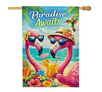 Drapeau de maison pour oiseaux tropicaux, colibri tropical, pêche d'été, double face, en toile de jute, drapeaux décoratifs pour extérieur, cour, pelouse, terrasse, porte, entrée, 71 x 101,6 cm