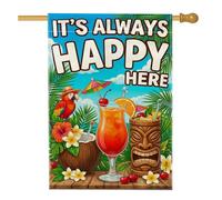 Drapeau de maison pour perroquet, cocktail tropical coloré Tiki d'été bleu toile de jute double face décoratif pour extérieur, cour, pelouse, terrasse, porte, entrée, 71,1 x 101,6 cm