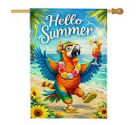 Drapeau de maison pour perroquet, cocktail tropical, tournesol, été, orange, toile de jute double face pour extérieur, pelouse, cour, terrasse, entrée, 71,1 x 101,6 cm