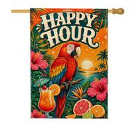 Drapeau de maison pour perroquet, hibiscus tropical, cocktail, été, orange, toile de jute double face, drapeaux décoratifs pour extérieur, terrasse, pelouse, entrée, camping 71,1 x 101,6 cm