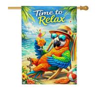 Drapeau de maison pour perroquet, tropical, décontracté, cocktail, plage, été, orange, double face, en toile de jute pour porche, extérieur, terrasse, pelouse, entrée, camping, 71,1 x 101,6 cm