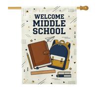 Drapeau de maison pour sac à dos, carnet éducatif ludique, crayon de retour au campus, bleu marine, double face, drapeaux décoratifs pour extérieur, pelouse, cour, patio, entrée 71,1 x 101,6 cm