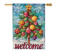 Drapeau de maison pour sapin de Noël, décorations festives de Noël, étoiles vertes en toile de jute double face, drapeaux décoratifs pour extérieur, terrasse, cour, pelouse, entrée, balcon, 71 x 101,6