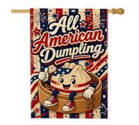 Drapeau de maison raviolis patriotiques ludiques à rayures du 4 juillet rouge double face en toile de jute décorative pour extérieur, pelouse, cour, patio, entrée 71,1 x 101,6 cm