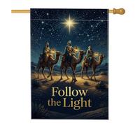 Drapeau de maison religieux 3 mages Follow The Light 71 x 101 cm | Scène des trois mages, drapeau de pelouse, motif étoile guidante, paysage du désert, décoration religieuse