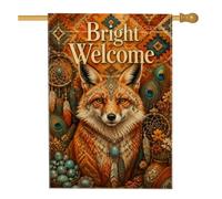 Drapeau de maison renard, bohème rustique, attrape-rêves, plumes d'automne, orange, toile de jute double face, grand drapeau de jardin pour extérieur, terrasse, pelouse, entrée, camping, 71,1 x 101,6