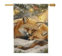 Drapeau de maison renard, hiver confortable, arbre à neige, orange, double face en toile de jute pour porche, extérieur, terrasse, cour, pelouse, entrée, balcon, 71,1 x 101,6 cm