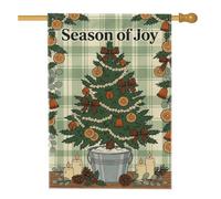 Drapeau de maison rustique avec citation « Season of Joy » - 71 x 101 cm | Fond écossais, drapeau de cour, tranches d'orange, seau rustique, bougies chaudes, esthétique d'hiver de ferme