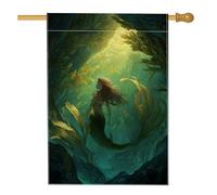 Drapeau de maison sirène - Algues mystiques - Bleu sarcelle - Double face - Pour extérieur, terrasse, pelouse, entrée, camping - 71 x 101 cm