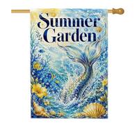 Drapeau de maison sirène - Bleu d'été - Double face en toile de jute - Pour extérieur, pelouse, cour, patio, entrée - 71 x 101 cm