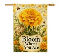 Drapeau de maison souci, botanique vintage feuilles d'abeilles jaune printemps toile de jute double face extérieur grand drapeau de jardin pour extérieur, terrasse, pelouse, entrée, camping 71,1 x