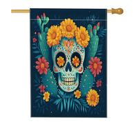 Drapeau de maison squelette occidental d'Halloween 71,1 x 101,6 cm pour l'extérieur, crâne du désert tropical, cactus vertical standard en lin, drapeau de maison, esthétique pour cour avant et
