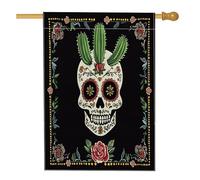 Drapeau de maison squelette occidental d'Halloween 71,1 x 101,6 cm pour l'extérieur, crâne du sud-ouest vintage vertical standard en lin, drapeau de maison, esthétique rétro devant cour arrière