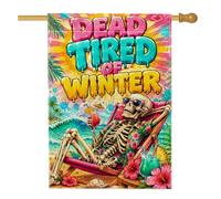 Drapeau de maison squelette - Pour l'été, le cocktail tropical, l'hiver - Pêche vive - Double face - En toile de jute - Drapeaux décoratifs pour extérieur, pelouse, cour, patio, entrée - 71,1 x 101,6