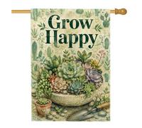 Drapeau de maison succulente, botanique rustique, fleur de cactus vert printanier, toile de jute double face, drapeaux décoratifs pour extérieur, terrasse, pelouse, entrée, camping 71 x 101,6 cm