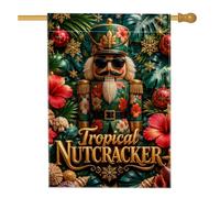 Drapeau de maison sur le thème de Noël Casse-noisette tropical 71 x 101 cm | Fleurs d'hibiscus tropicales, drapeau de cour, feuilles de palmier, lunettes de soleil, flocons de neige dorés