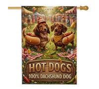 Drapeau de maison teckel, ketchup festif et fantaisiste en toile de jute double face pour extérieur, cour, pelouse, terrasse, porte, entrée, 71,1 x 101,6 cm