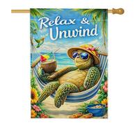 Drapeau de maison tortue, hamac tropical décontracté en toile de jute bleu coco d'été double face décoratif pour extérieur, pelouse, cour, patio, entrée 71 x 101,6 cm