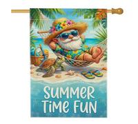 Drapeau de maison tortue, hamac tropical d'été, plage, été, bleu, double face, en toile de jute décorative pour extérieur, pelouse, cour, patio, entrée, 71,1 x 101,6 cm