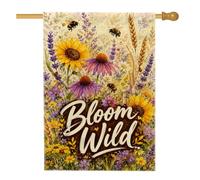 Drapeau de maison tournesol, abeille botanique printanière, lavande, jaune printemps, toile de jute double face décorative pour extérieur, cour, pelouse, terrasse, porte, entrée, 71,1 x 101,6 cm