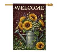 Drapeau de maison tournesol, arrosoir botanique rustique en toile de jute jaune double face pour porche, extérieur, cour, pelouse, terrasse, porte, entrée, 71,1 x 101,6 cm