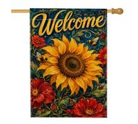 Drapeau de maison tournesol, fleur d'abeille vive jaune d'été double face en toile de jute pour porche, extérieur, cour, pelouse, terrasse, porte, entrée, 71,1 x 101,6 cm