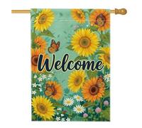 Drapeau de maison tournesol, papillon floral printanier, chrysanthème, toile de jute jaune, double face, drapeaux décoratifs pour extérieur, cour, pelouse, terrasse, porte, entrée, 71,1 x 101,6 cm