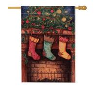 Drapeau de maison traditionnel de Noël, arbre de Noël rouge double face en toile de jute avant pour porche, extérieur, terrasse, cour, pelouse, entrée, balcon, 71 x 101 cm
