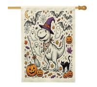 Drapeau de maison Tyrannosaure Rex d'Halloween 71,1 x 101,6 cm pour l'extérieur, jolies chauves-souris dinosaures, drapeau vertical standard en lin pour maison, fantômes avant cour arrière-cour