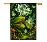 Drapeau de maison Venus Flytrap - Fée fantaisie - Papillon - Vert printemps - Double face - Décoration extérieure - Pour extérieur, cour, pelouse, patio, porte, entrée - 71 x 101 cm