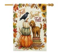 Drapeau de maison vertical à l'aquarelle pour chien labradoodle avant cour arrière 71,1 x 101,6 cm double face pour extérieur, citrouille d'automne, drapeau imprimé, décoration d'intérieur cool