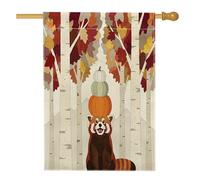 Drapeau de maison vertical amusant en forme de panda rouge - 71,1 x 101,6 cm - Double face pour l'extérieur, la forêt d'automne et la faune - Décoration d'intérieur
